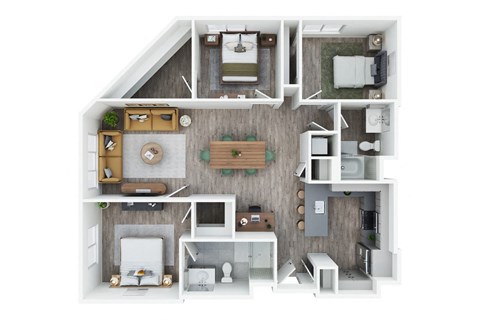 Floor plan for 3 beds, 2 baths, 1325 sqft
